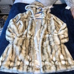 SOLD - Faux fur coat with hood
